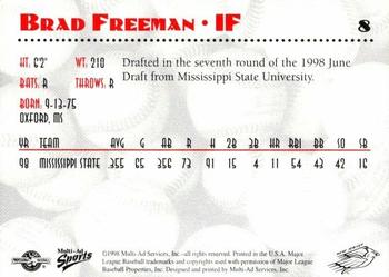 1998 Multi-Ad New Jersey Cardinals #8 Brad Freeman Back