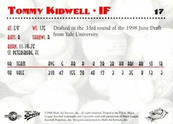 1998 Multi-Ad New Jersey Cardinals #17 Tommy Kidwell Back