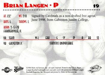 1998 Multi-Ad New Jersey Cardinals #19 Brian Langen Back
