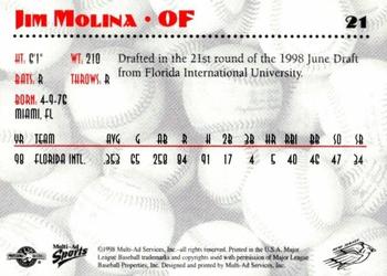 1998 Multi-Ad New Jersey Cardinals #21 Jim Molina Back