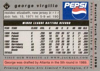 1998 Warning Track New Jersey Jackals #11 George Virgilio Back