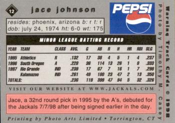1998 Warning Track New Jersey Jackals #12 Jace Johnson Back