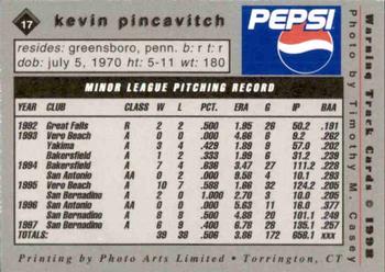 1998 Warning Track New Jersey Jackals #17 Kevin Pincavitch Back