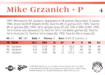 1998 Multi-Ad New Orleans Zephyrs #4 Mike Grzanich Back