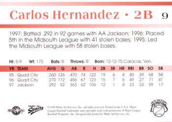 1998 Multi-Ad New Orleans Zephyrs #9 Carlos Hernandez Back