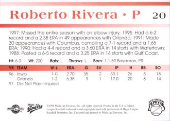 1998 Multi-Ad New Orleans Zephyrs #20 Roberto Rivera Back