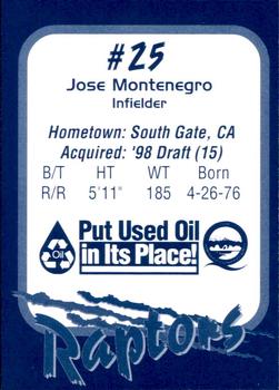 1998 Ogden Raptors #NNO Jose Montenegro Back