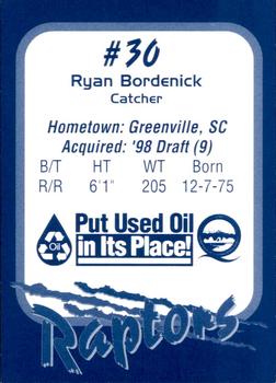 1998 Ogden Raptors #NNO Ryan Bordenick Back