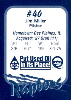 1998 Ogden Raptors #NNO Jim Miller Back