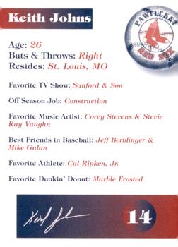 1998 Dunkin' Donuts Pawtucket Red Sox #NNO Keith Johns Back