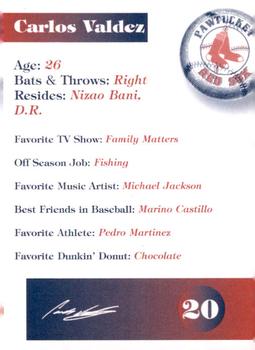 1998 Dunkin' Donuts Pawtucket Red Sox #NNO Carlos Valdez Back