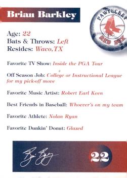 1998 Dunkin' Donuts Pawtucket Red Sox #NNO Brian Barkley Back