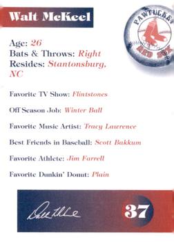 1998 Dunkin' Donuts Pawtucket Red Sox #NNO Walt McKeel Back