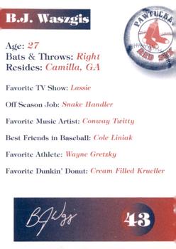 1998 Dunkin' Donuts Pawtucket Red Sox #NNO B.J. Waszgis Back