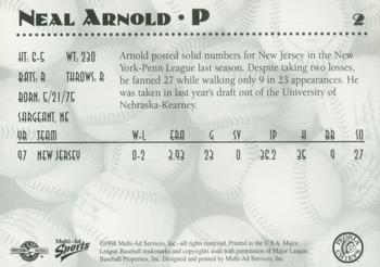 1998 Multi-Ad Peoria Chiefs #2 Neal Arnold Back