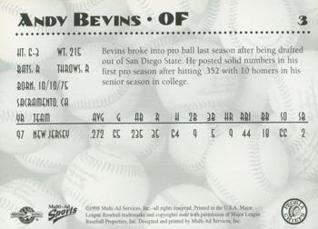 1998 Multi-Ad Peoria Chiefs #3 Andy Bevins Back