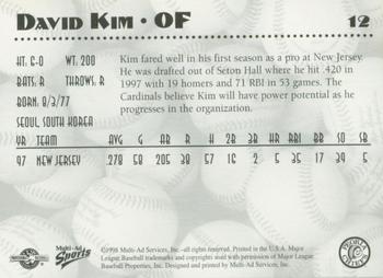 1998 Multi-Ad Peoria Chiefs #12 David Kim Back