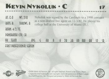 1998 Multi-Ad Peoria Chiefs #17 Kevin Nykoluk Back