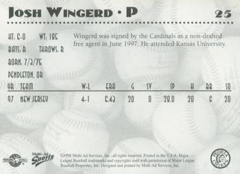 1998 Multi-Ad Peoria Chiefs #25 Josh Wingerd Back