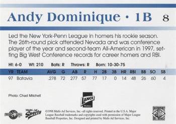 1998 Multi-Ad Piedmont Boll Weevils #8 Andy Dominique Back