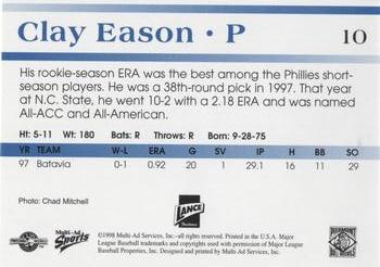 1998 Multi-Ad Piedmont Boll Weevils #10 Clay Eason Back