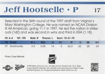 1998 Multi-Ad Piedmont Boll Weevils #17 Jeff Hootselle Back