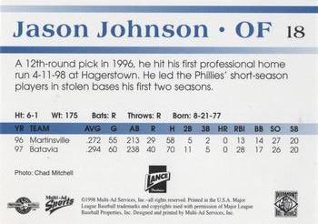 1998 Multi-Ad Piedmont Boll Weevils #18 Jason Johnson Back