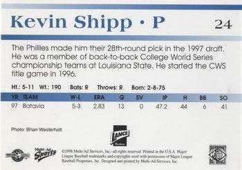 1998 Multi-Ad Piedmont Boll Weevils #24 Kevin Shipp Back