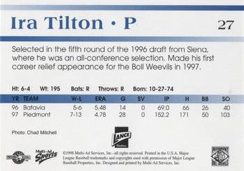 1998 Multi-Ad Piedmont Boll Weevils #27 Ira Tilton Back