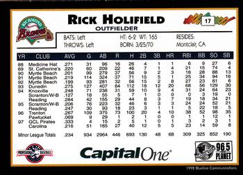 1998 Blueline Q-Cards Richmond Braves #17 Rick Holifield Back