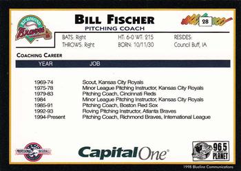 1998 Blueline Q-Cards Richmond Braves #28 Bill Fischer Back