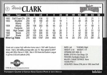 1998 Blueline Q-Cards Rochester Red Wings #7 Howie Clark Back