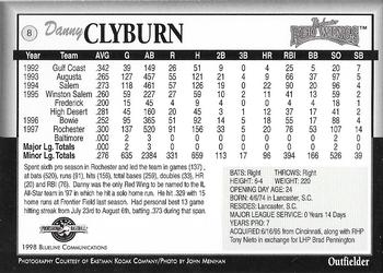 1998 Blueline Q-Cards Rochester Red Wings #8 Danny Clyburn Back