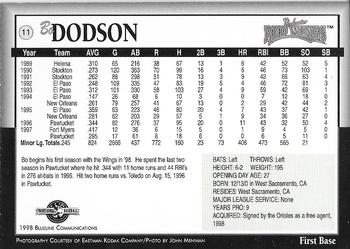 1998 Blueline Q-Cards Rochester Red Wings #11 Bo Dodson Back