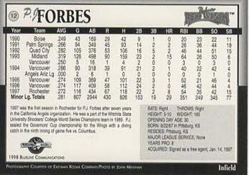 1998 Blueline Q-Cards Rochester Red Wings #12 P.J. Forbes Back