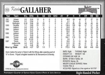 1998 Blueline Q-Cards Rochester Red Wings #13 Kevin Gallaher Back
