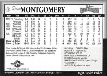 1998 Blueline Q-Cards Rochester Red Wings #19 Steve Montgomery Back