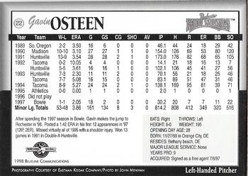 1998 Blueline Q-Cards Rochester Red Wings #22 Gavin Osteen Back