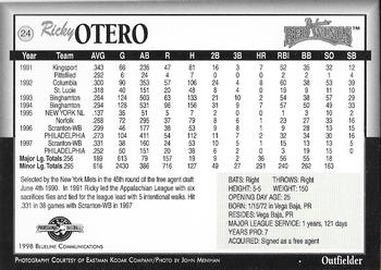 1998 Blueline Q-Cards Rochester Red Wings #24 Ricky Otero Back