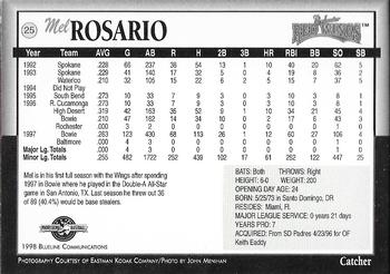 1998 Blueline Q-Cards Rochester Red Wings #25 Mel Rosario Back