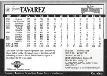 1998 Blueline Q-Cards Rochester Red Wings #28 Jesus Tavarez Back