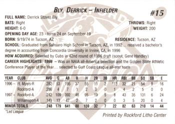 1998 Rockford Cubbies #NNO Derrick Bly Back