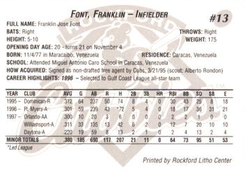 1998 Rockford Cubbies #NNO Franklin Font Back