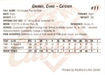 1998 Rockford Cubbies #NNO Chris Grubbs Back