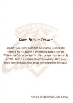 1998 Rockford Cubbies #NNO Chris Heitz Back