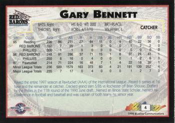1998 Blueline Q-Cards Scranton/Wilkes-Barre Red Barons #4 Gary Bennett Back