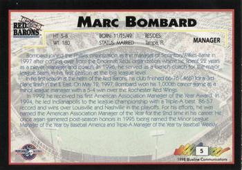 1998 Blueline Q-Cards Scranton/Wilkes-Barre Red Barons #5 Marc Bombard Back