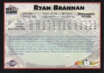 1998 Blueline Q-Cards Scranton/Wilkes-Barre Red Barons #7 Ryan Brannan Back