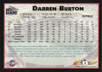 1998 Blueline Q-Cards Scranton/Wilkes-Barre Red Barons #8 Darren Burton Back