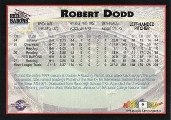 1998 Blueline Q-Cards Scranton/Wilkes-Barre Red Barons #9 Robert Dodd Back